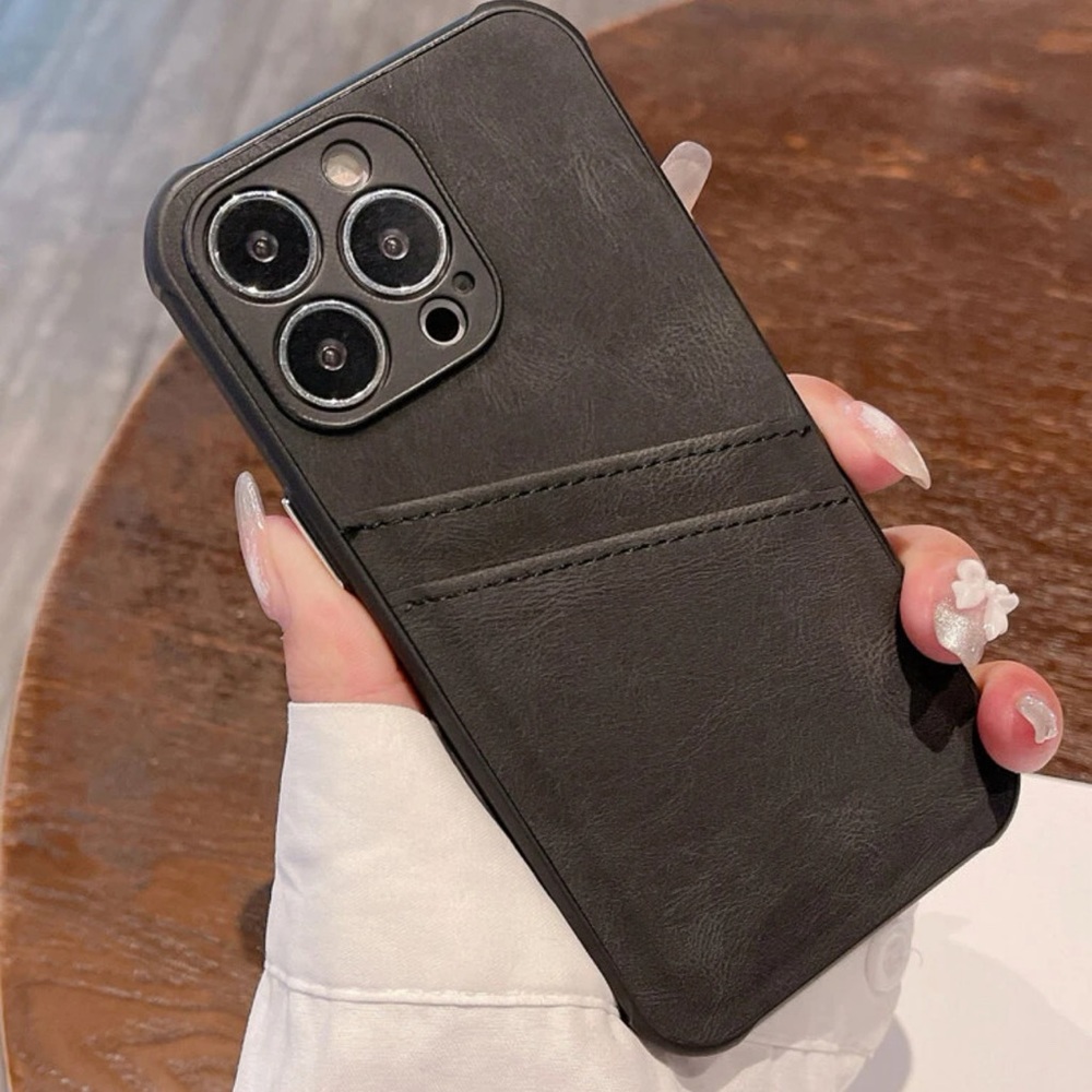 iPhone 14 ProMax grey leather case with card pocket